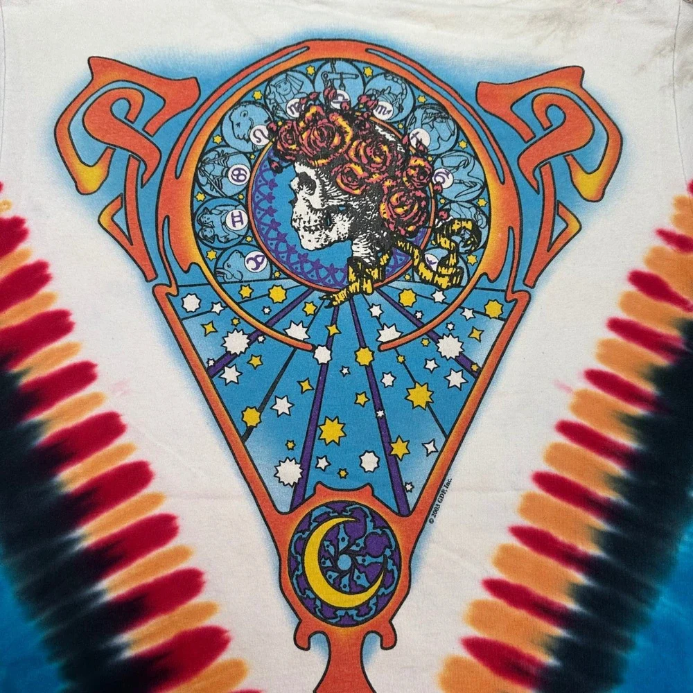 Grateful Dead Liquid Blue Tie Dye T Shirt Steal Your Face Skeleton Roses‎ Medium